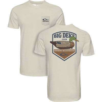 Big Deke T-Shirt featuring Vintage Dixie Decoys® with a chest pocket logo and back graphic of a duck decoy, combining comfort and lightweight performance.
