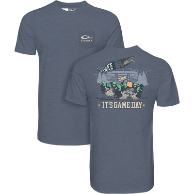 Game Day T-Shirt featuring Drake University theme with front logo and back stadium graphic, perfect for comfort and durability on game days.