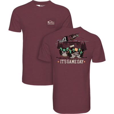 Game Day T-Shirt featuring a front-pocket Drake logo and a large illustration of mallard ducks with “IT’S GAME DAY” text, ideal for comfortable, all-day wear.