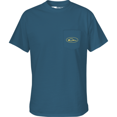 Retro Black Lab T-Shirt with a front pocket featuring the Drake logo, crafted from a soft cotton-polyester blend for comfort.