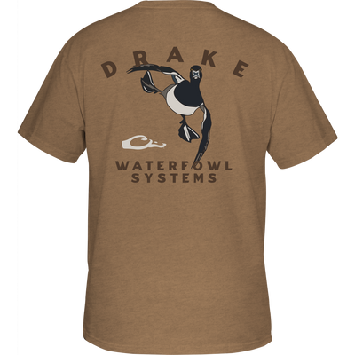Retro Ringneck T-Shirt featuring a cartoon duck graphic on the back, designed with a blend of cotton and polyester for comfort.
