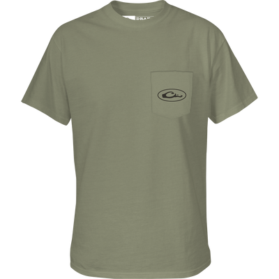 Mud Cart T-Shirt featuring a front pocket with Drake logo, part of the Trucks of Drake Series, highlighting a marsh ride graphic.