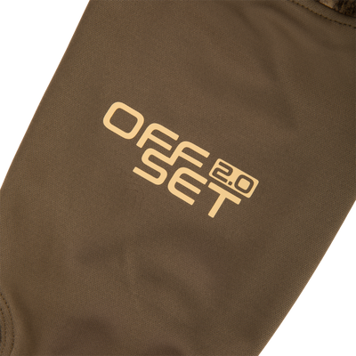 Close-up of the MST Offset 2.0 Half Zip Hoodie sleeve, featuring OFF SET 2.0 print, highlighting its stretchy, durable polyester fabric for hunting and outdoor use.