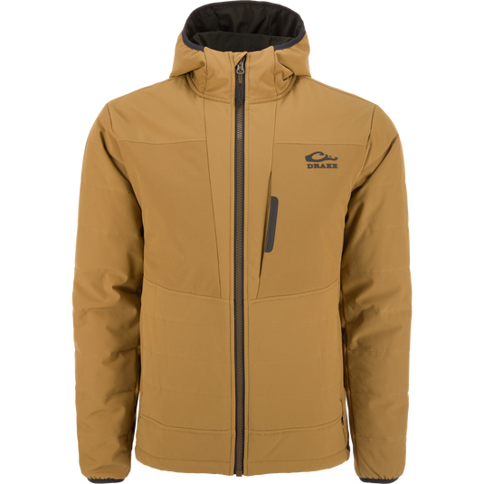 LST BMF Jacket with Primaloft, featuring a quilted design, hood, full front zipper, and chest pocket, ideal for active use with water-resistant and insulated properties.