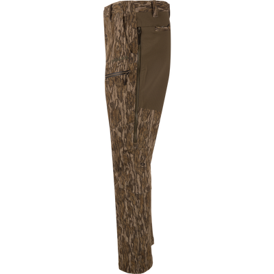 MST CommandXT Softshell Pant, camo print with olive stretch panel, zippered thigh pocket, designed for mobility and protection in demanding outdoor activities.