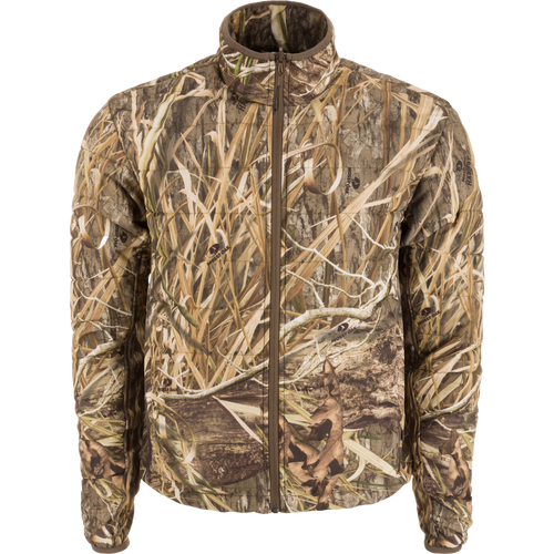 LST CommandXT 3-in-1 PrimaLoft Insulated Jacket featuring realistic reeds and marsh grass camouflage, full-zip front, stand-up collar, and articulated fit for hunting.