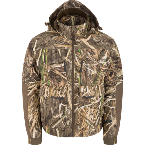 LST CommandXT 3-in-1 PrimaLoft Insulated Jacket with camouflage print, hood, front patch pockets, and full zip, designed for versatile all-weather hunting.