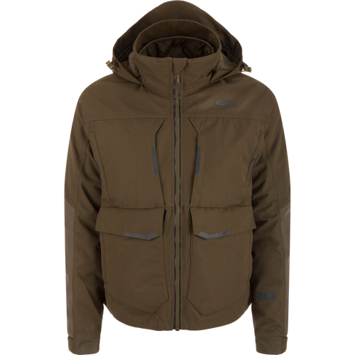 LST CommandXT 3-in-1 PrimaLoft Insulated Jacket on mannequin, showcasing hood, dual pockets, adjustable cuffs, and ergonomic fit, emphasizing all-weather versatility and durability.