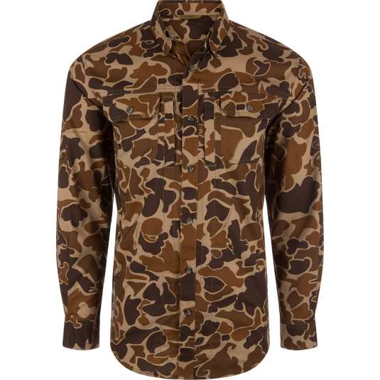 drake waterfowl dress shirts Cotton Marsh Print Short Sleeve Shirt two button Drake Waterfowl Frat Button-Down Tattersall