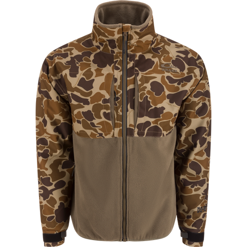 MST CommandXT Eqwader Full Zip Jacket with camouflage upper, solid fleece lower, zippered chest pockets, and adjustable cuffs, designed for rugged outdoor use.