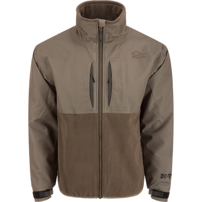 MST CommandXT Eqwader Full Zip Jacket with a high collar, smooth upper, fleece lower, Magnattach™ chest pockets, and water-resistant cuffs, ideal for outdoor enthusiasts.