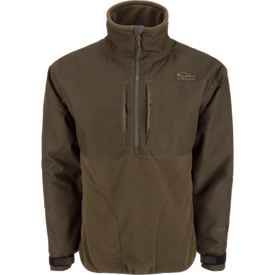 MST CommandXT Eqwader Half Zip Jacket with high collar, zippered chest pocket, adjustable cuffs, and fleece lower body, designed for weather protection and durability.