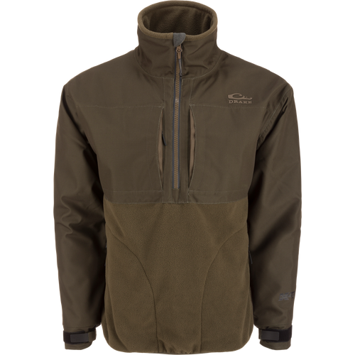MST CommandXT Eqwader Half Zip Jacket with high collar, zippered chest pocket, adjustable cuffs, and fleece lower body, designed for weather protection and durability.
