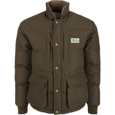 Throwback 80 Featherless Puffer Jacket with 3M Thinsulate™ insulation, stand-up collar, snap-front, and functional pockets, ideal for rugged outdoor activities and hunting.