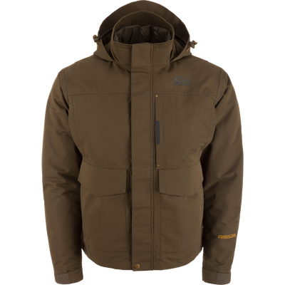 LST Hardline 3-in-1 Jacket with hood, storm-flap, hand-pocket flaps, and “Drake” branding, ideal for adaptable, durable outdoor protection.