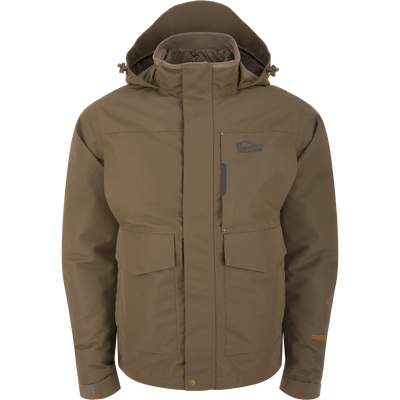 LST Hardline 3-in-1 Jacket with adjustable hood, multiple pockets, and ergonomic fit designed for rugged outdoor use, featuring waterproof shell and insulated inner layer.