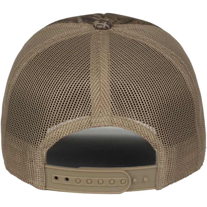 Foam Trucker Logo Cap with mesh back and adjustable snap closure, showcasing its high-profile design and breathable structure for stylish, comfortable wear.