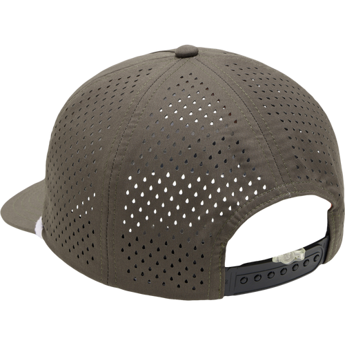 Close-up of the Perf Flatbill Roper Cap, showcasing its structured design, suitable for outdoor activities, reflecting Drake Waterfowl's commitment to high-quality hunting gear.