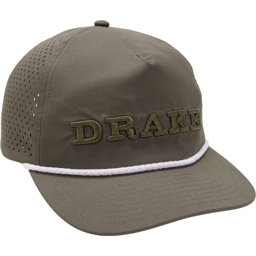 Perf Flatbill Roper Cap, a stylish baseball cap featuring a detailed close-up of its structured headgear and unique design elements, ideal for fashion-conscious outdoor enthusiasts.