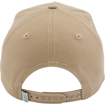 Drake X Lost Hat Easy 5 Panel Cap with stitched panels, ventilation eyelets, and adjustable snapback, offering style and comfort with its mid-crown, curved bill design.