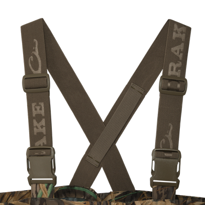 BMF Uninsulated Pit Bib features camouflage-print, adjustable suspenders, and quick-release buckles, designed for durability and comfort in extreme hunting conditions.