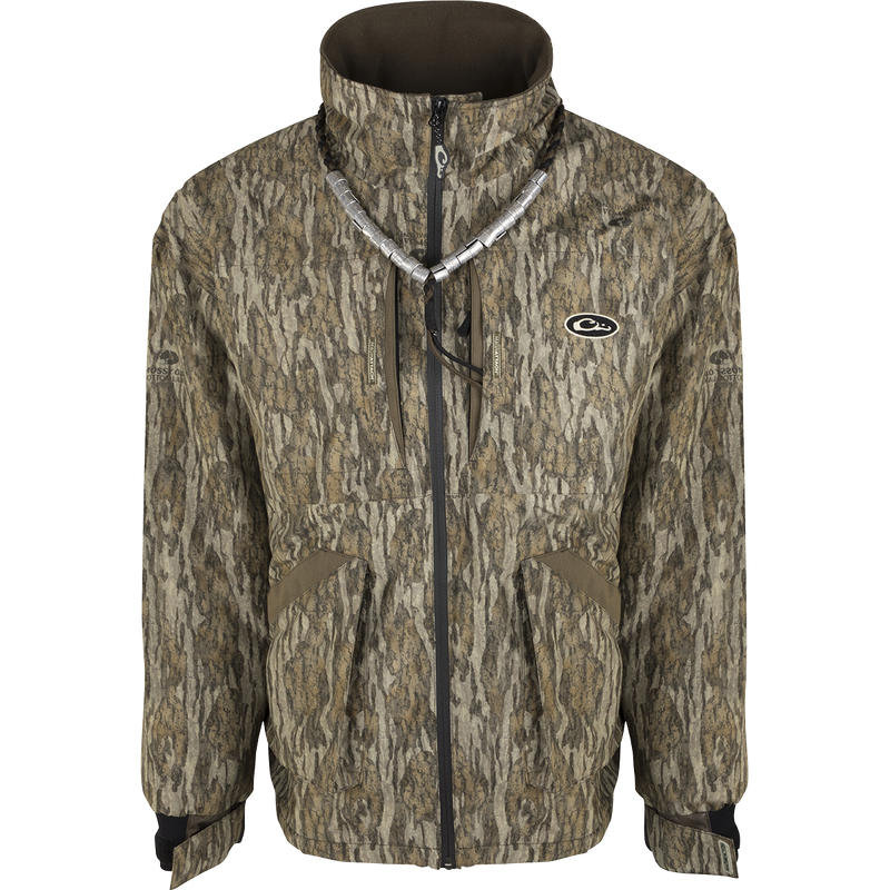 MST Refuge 3.0 Fleece-Lined Full Zip jacket with necklace, hat, zipper, and fabric details. Waterproof, windproof, and breathable. Perfect for hardcore hunters.