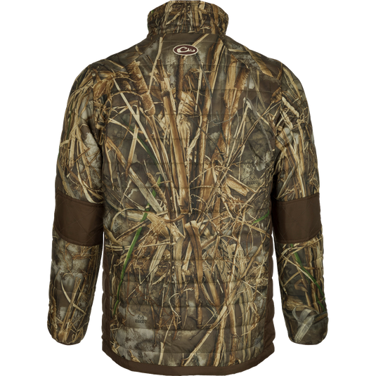 MST Camo Synthetic Down Two-Tone Packable Jacket - Realtree: A lightweight, warm jacket with a camouflage pattern. Water-repellent and packable, perfect for outdoor activities. Synthetic down insulation for uniform loft and durability. Features multiple pockets, drawstring waist, and elastic cuffs. 