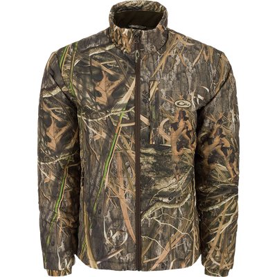 Alt text: MST Synthetic Down Pack Jacket with camouflage pattern, featuring a lightweight, packable design and durable, abrasion-resistant shell.