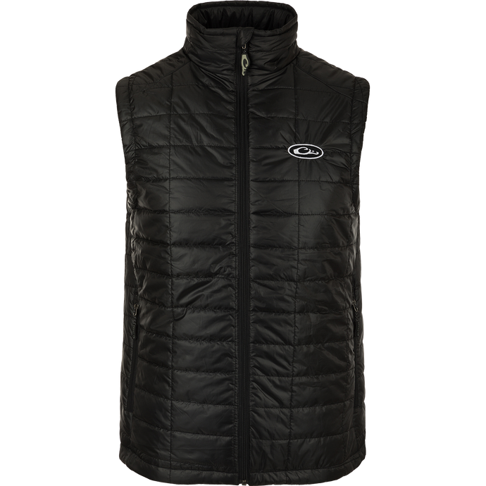 Synthetic Down Pac-Vest with DWR water-repellent finish, YKK zippered pockets, and drawcord waist. Stay protected in any weather.