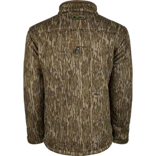 LST Silencer Full Zip Jacket: A camouflage-patterned jacket with a soft, durable fabric. Features vertical chest pockets and zippered lower slash pockets for secure storage. Perfect for hunters seeking warmth and breathability.