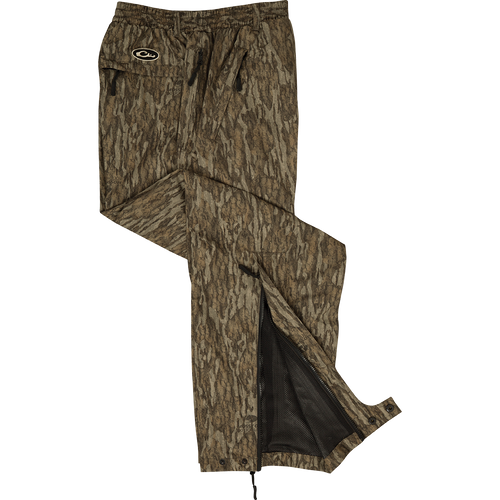 A pair of camouflage pants, designed for hunters needing waterproof protection. Cut generously to wear over base layers, jeans, or other pants. Match with our EST Heat-Escape Full Zip or 1/4 for lightweight rain gear.