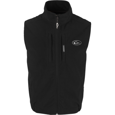 MST Solid Windproof Layering Vest with a zip-front, stand-up collar, chest pockets, and hand warmer pockets, designed for wind protection and warmth.