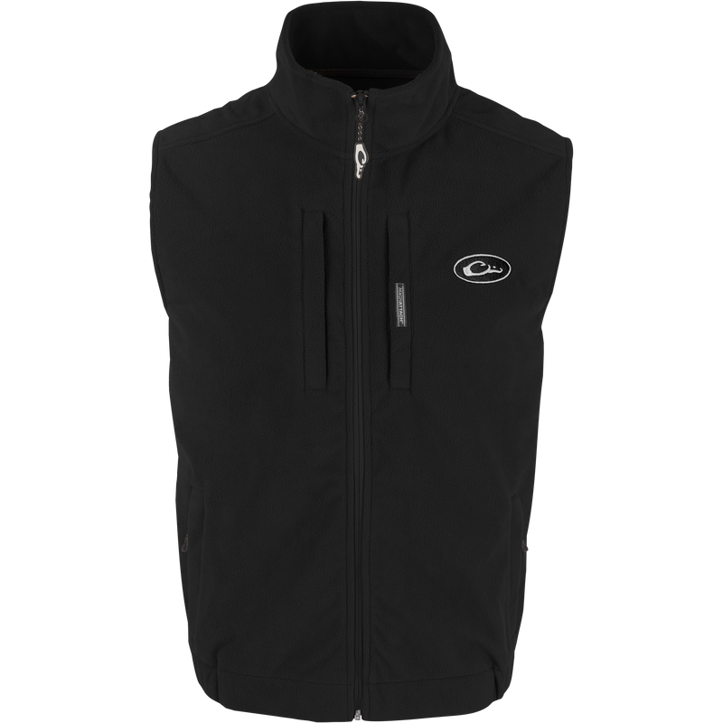 MST Solid Windproof Layering Vest with a zip-front, stand-up collar, chest pockets, and hand warmer pockets, designed for wind protection and warmth.