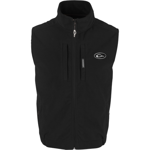 MST Solid Windproof Layering Vest with a zip-front, stand-up collar, chest pockets, and hand warmer pockets, designed for wind protection and warmth.