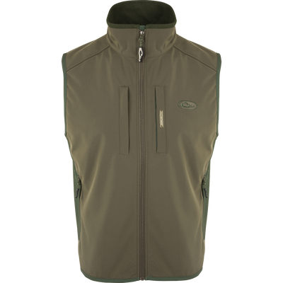 EST Windproof Tech Vest with zippered chest and lower pockets, drawstring waist, and four-way stretch panels for high warmth-to-weight ratio.