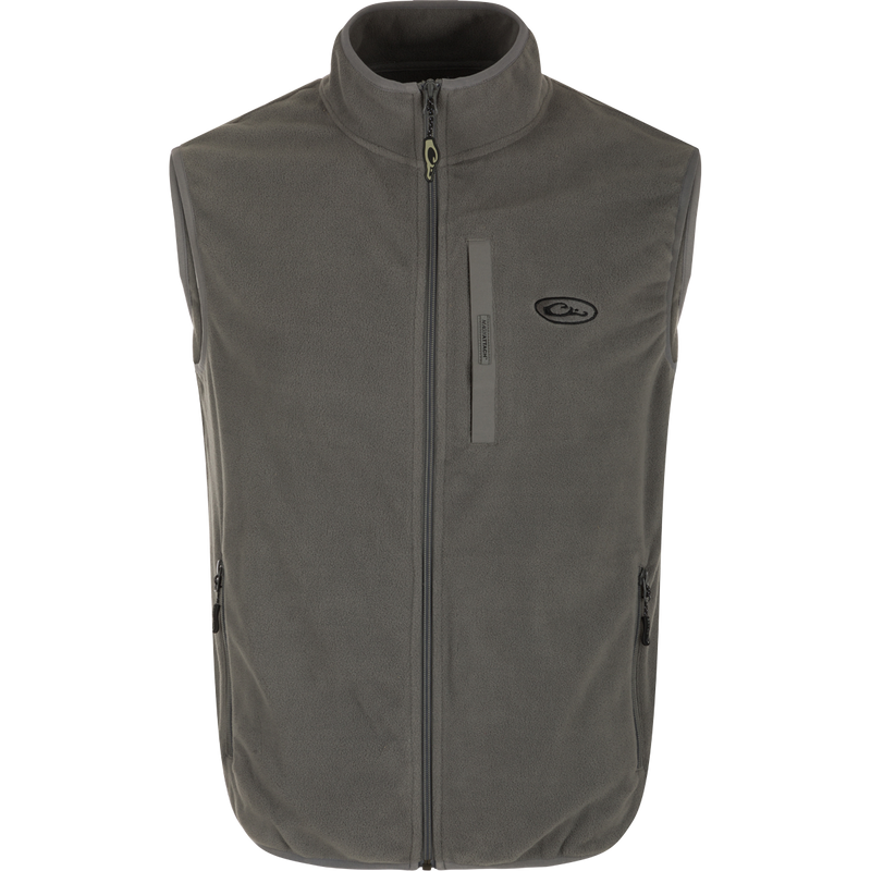 A lightweight, moisture-wicking Camp Fleece Vest with anti-pill treatment. Features include Magnattach™ pocket and zippered hand warmer pockets.