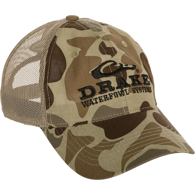 A lightweight Mesh Back Camo Cap with adjustable fit and breathable cotton/mesh construction for outdoor trips.