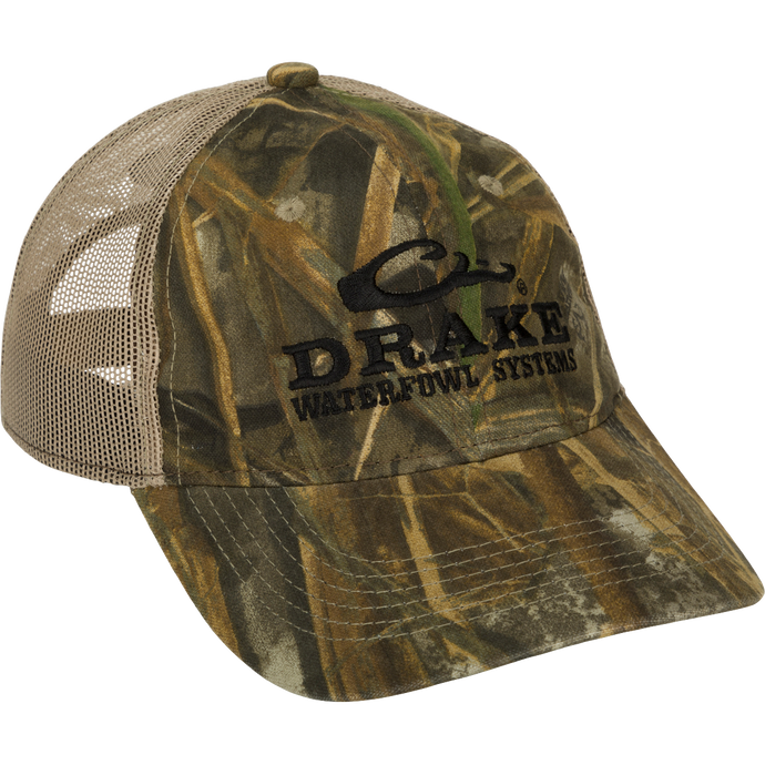 Mesh Back Camo Cap - Realtree. Lightweight cotton and mesh construction for breathability and comfort. Semi-structured mesh-back panels blend seamlessly with lightly structured front panels. Adjustable fit with hook and loop closure.