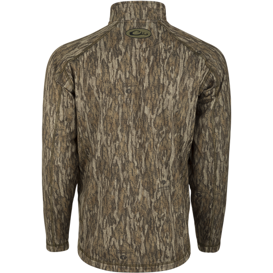 MST Breathelite 1/4 Zip Camo Pullover: A soft, hooded shirt with a tree pattern, perfect for hunting or outdoor work. Features raglan sleeves and a zippered pocket.