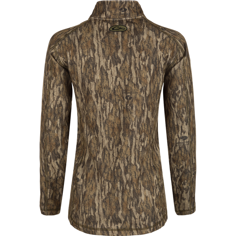 Women's MST Breathelite 1/4 Zip Camo Pullover - A stylish, comfortable top with raglan sleeves and a vertical zippered chest pocket. Made of 91% Polyester/9% Spandex Fleece with a super soft grid fleece backing for next-to-skin comfort. Ideal for outdoor activities.