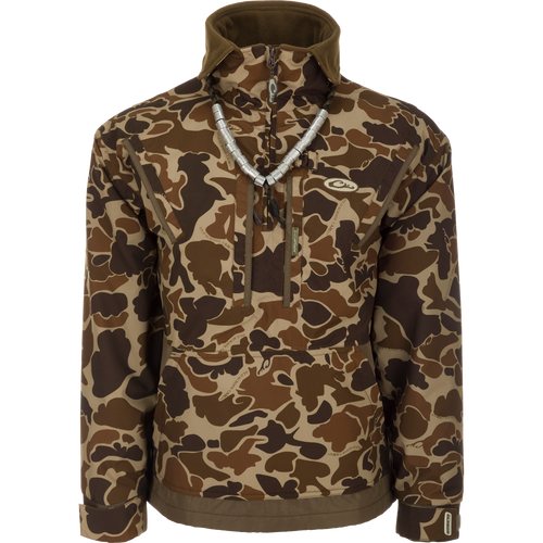 MST Waterproof Fleece-Lined 1/4 Zip Jacket: Versatile camouflage outerwear with adjustable cuffs, extendable collar, and ample storage pockets.