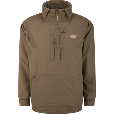 MST Waterproof Fleece-Lined Quarter Zip Jacket with high collar, zippered chest pockets, and kangaroo pocket, designed for outdoor hunting and fishing.