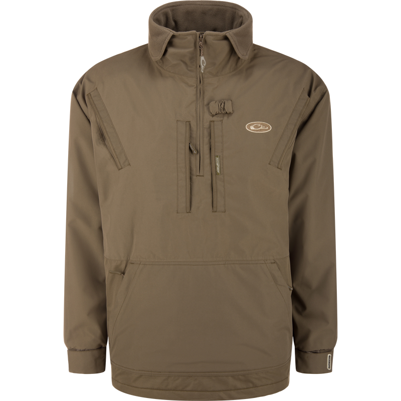 MST Waterproof Fleece-Lined Quarter Zip Jacket with high collar, zippered chest pockets, and kangaroo pocket, designed for outdoor hunting and fishing.