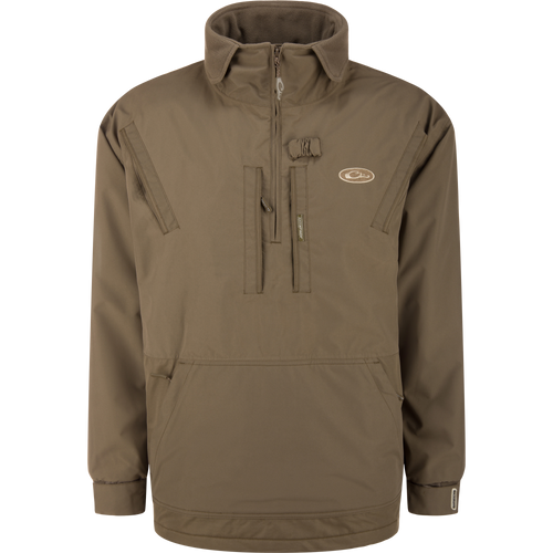 MST Waterproof Fleece-Lined Quarter Zip Jacket with high collar, zippered chest pockets, and kangaroo pocket, designed for outdoor hunting and fishing.