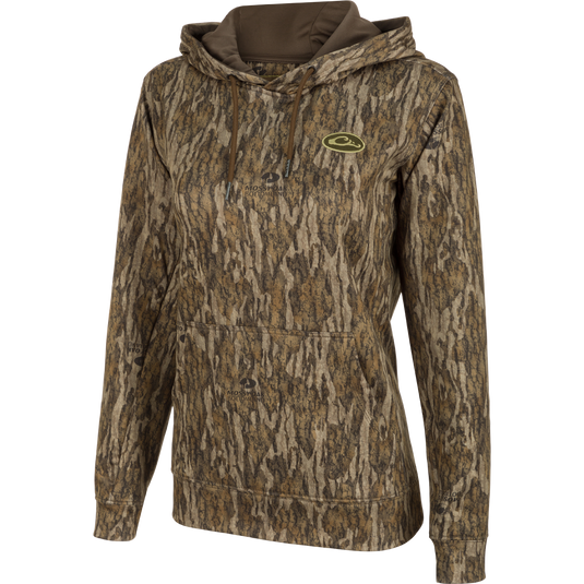 Women's MST Performance Hoodie: A camouflage hoodie with a soft, combed fleece interior for enhanced comfort, heat retention, and moisture management. Double-lined hood and kangaroo pouch for wind protection and extra warmth. Improved stretch and fit for increased range-of-motion.