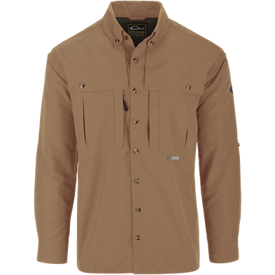 Solid Wingshooter's Shirt L/S with long sleeves, features chest pockets, button-up front, and ventilation panels for breathability, ideal for hunting and fishing activities.