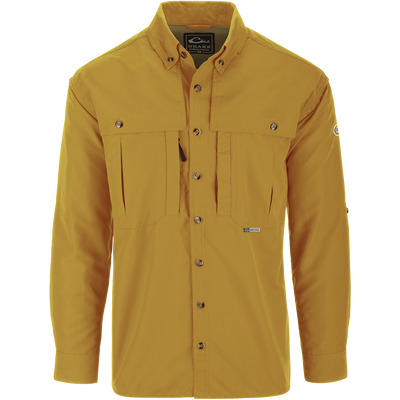 Solid Wingshooter's Shirt L/S with long sleeves, seven-button design, oversized chest pockets, and front and back ventilation for breathability and moisture management.