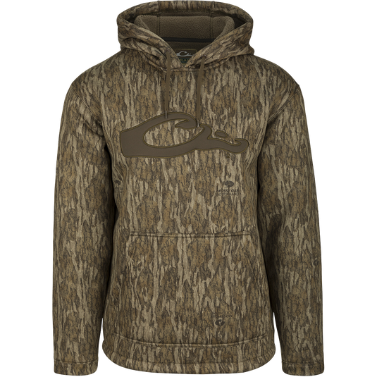 LST Silencer Fleece-Lined Hoodie: A camouflage hoodie with a double-lined hood and kangaroo pouch, perfect for cool days in duck camp.