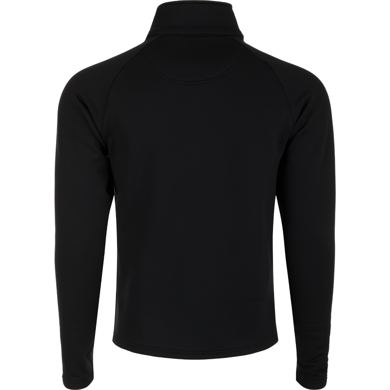 LST Heavyweight Baselayer 1/4 Zip Top: A close-up of a black suit with long sleeves, offering exceptional stretch and unbeatable warmth without the weight. Stay warm and comfortable with moisture-wicking technology.