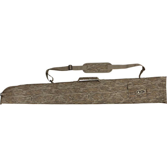A side-opening gun case with a brown bag and strap, featuring a ...